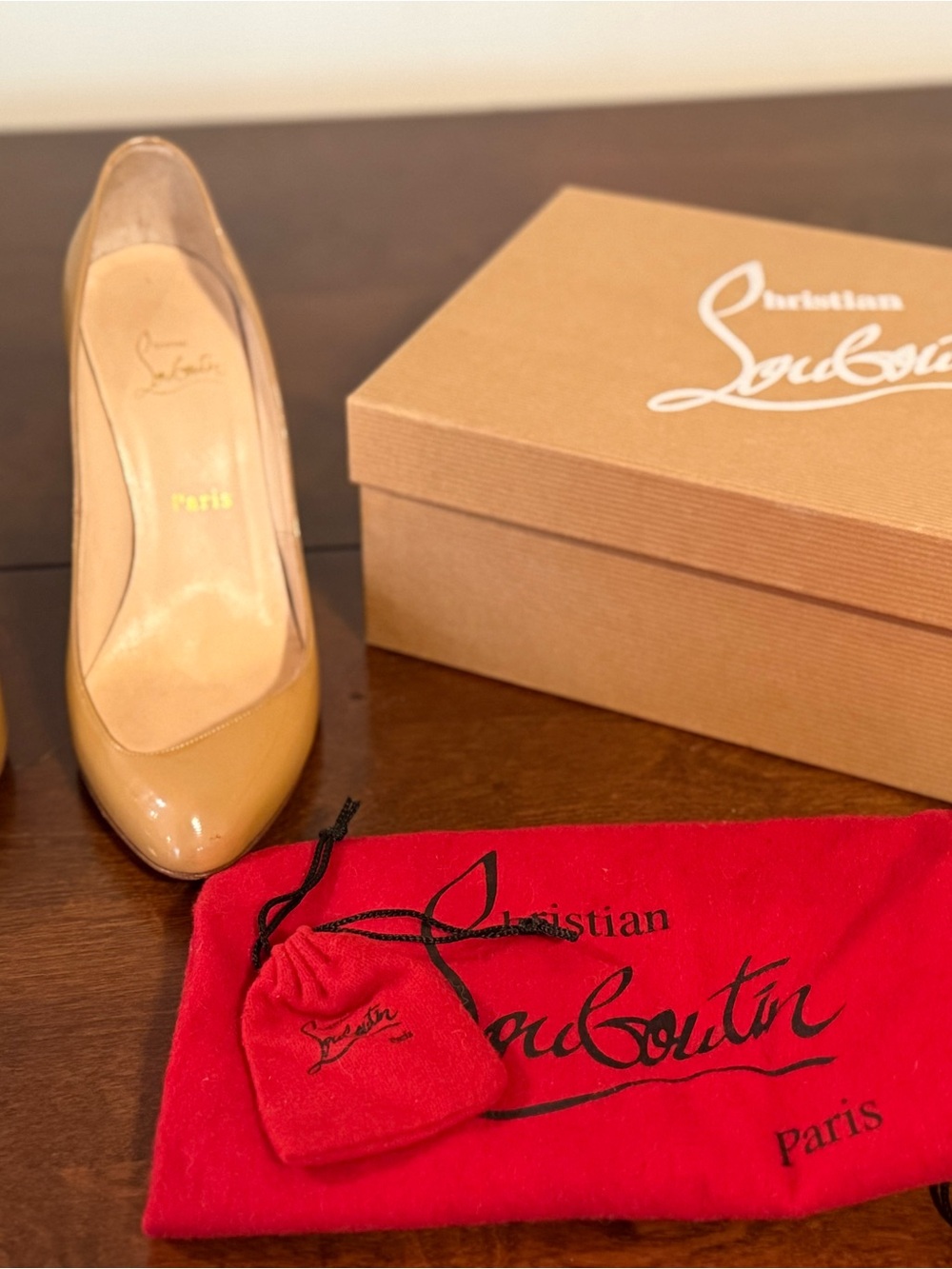 Christian Louboutin Beige Patent Leather Pointed-Toe Pump